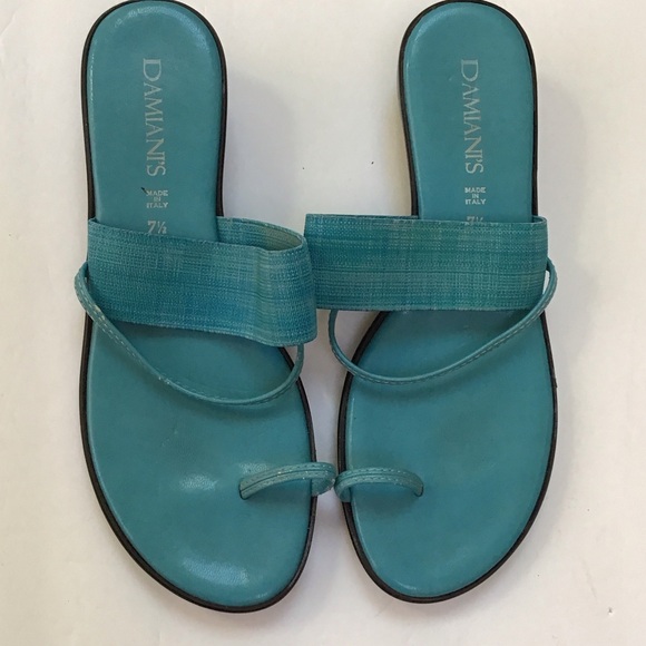 Damiani’s Shoes - Damianis Teal Woven Italian Women's Sandals 7.5 Medium Retro Bohemian